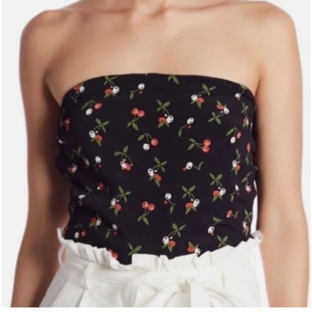 NWT Honey Punch Cherry Print Navy Strapless Top